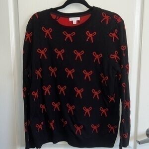 Charter club - HOLIDAY SWEATER black and red bow tie sweater - large petit